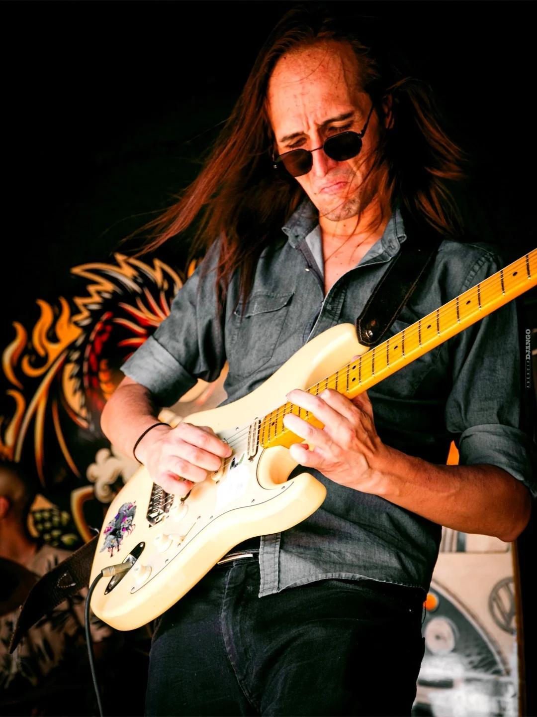 Guitarrista durante apresentação na casa